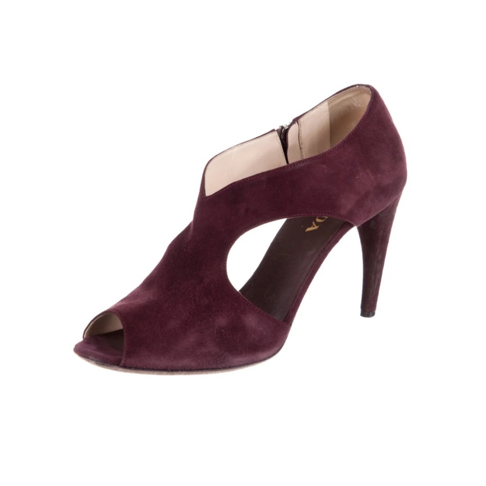 Prada Burgundy Suede Peep-Toe Heels - Picture 3 of 6